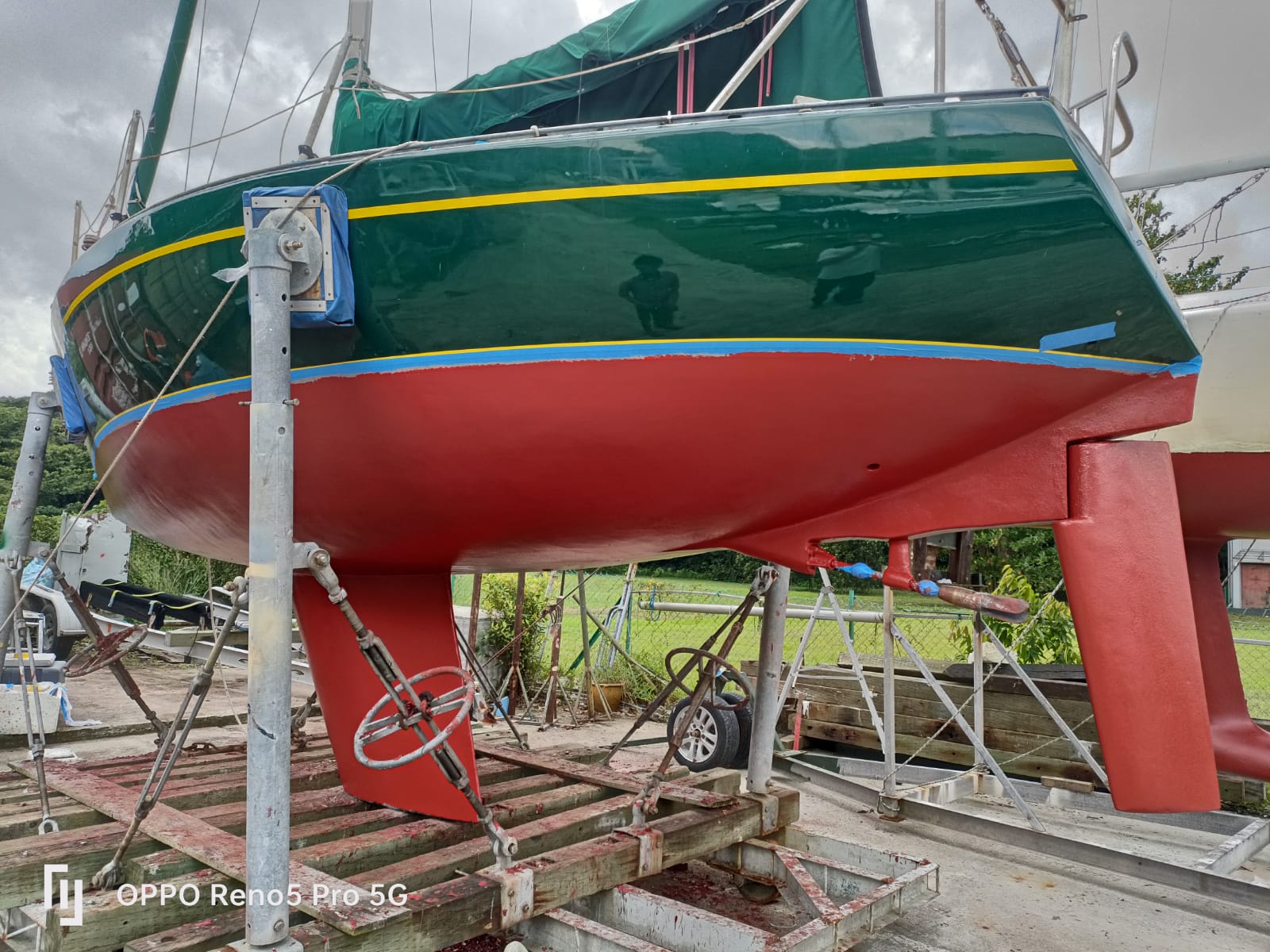 Hull and superstructure coating — work in progress on yacht hull
